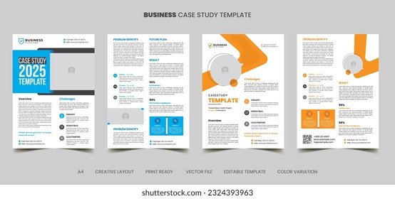 plantilla de estudio de caso moderna | solución empresarial basada en un folleto doble cara y una plantilla de afiches con un diseño múltiple. 