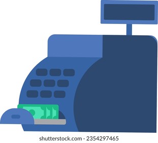 Modern cash register with full money bill acceptor. Device for safe storage of money and accounting for goods sold in store. Simple flat vector icon isolated on white background