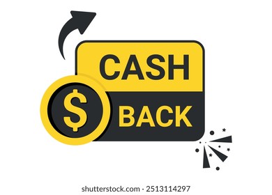 Moderne Cashback-Vektorgrafik mit fett gedruckter Dollarmünze und Pfeil. Mit Belohnung, Verkauf, Rabatt, Angebot, etc. Geeignet für finanzielle und Werbezwecke