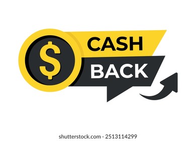 Moderna Ilustración vectorial de cashback con audaz moneda de dólar y flecha. Con recompensa, venta, descuento, oferta, etc. Adecuado para uso financiero y promocional