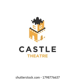 Modern castle logo with spotlight lights. logotype for business theater