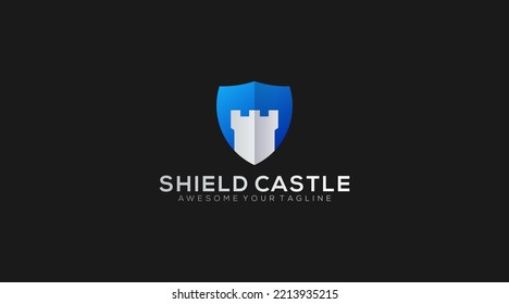 Modern Castle Shield Logo Design Template