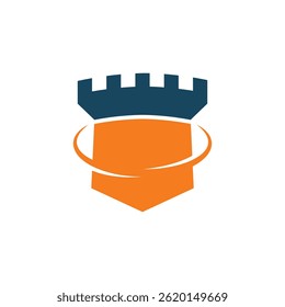 Modern Castle Shield Logo with Orbit Element