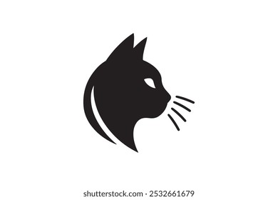 Modern cat face silhouette icon  black and white pet