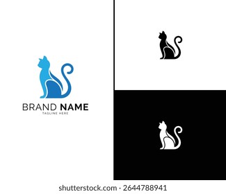 Modern Cat Logo Design in Elegant Blue and Black Color Variations. Three Unique Options in One Set for Bold Brand Identity, Stylish Labels, and Contemporary Logo Design Projects.

