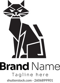 Modern cat logo with geometric Shapes in black and white, minimal and modern logo vector illustration