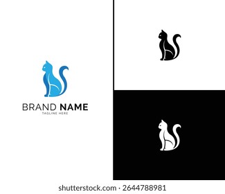 Modern Cat Logo Set with Three Elegant Color Variations. Clean, Vector-Based Designs in Blue and Black for Creating Strong Brand Identity and Stylish Product Labels.

