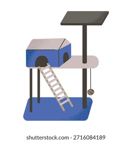 Torre moderna del árbol del gato con condominio acogedor, escalera y postes de rascado. Ilustración vectorial plana minimalista para marcas de cuidado de mascotas, decoración de tiendas de mascotas y Diseño web