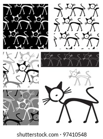 Modern Cat Vector Seamless Patterns.  Use to create fun feline frolics.