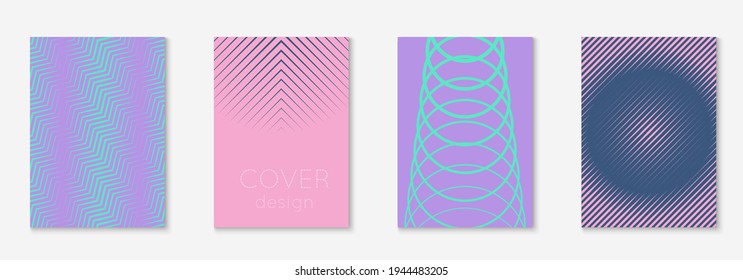 Modern catalog. Cool flyer, journal, annual report, mobile screen mockup. Purple and turquoise. Modern catalog with minimalist geometric line and trendy shapes.
