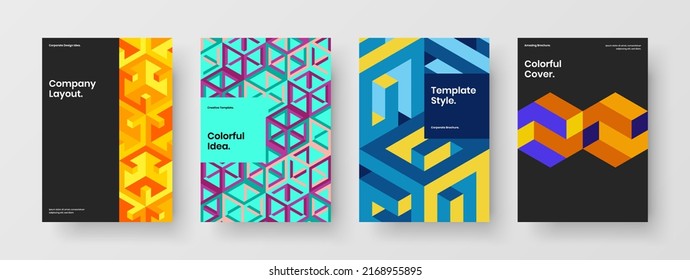 Modern catalog cover vector design template bundle. Colorful mosaic tiles company brochure layout composition.