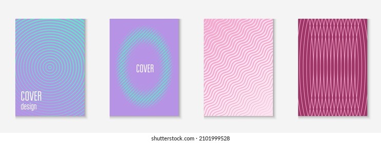 Modern catalog. Futuristic journal, mobile screen, book, annual report layout. Purple and turquoise. Modern catalog with minimalist geometric line and trendy shapes.