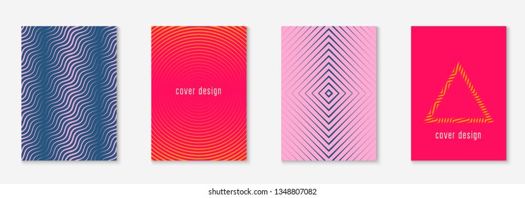 Modern catalog. Retro journal, invitation, certificate, patent concept. Orange and pink. Modern catalog with minimalist geometric line and trendy shapes.