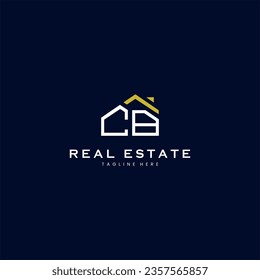 modern CB letter real estate logo in linear style with simple roof building in blue