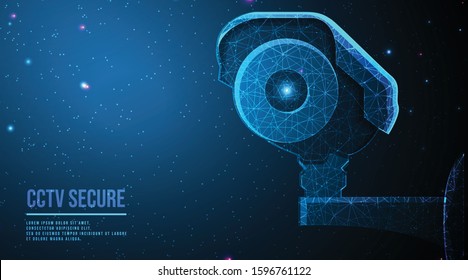 Modern CCTV camera,  Concept of surveillance and monitoring.  abstract low poly wireframe mesh design. from connecting dot and line. vector illustration.futuristic design on dark blue background