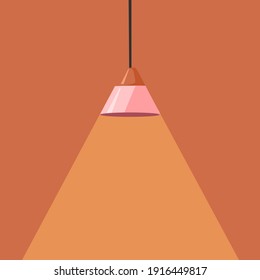 Modern ceiling lamp in cartoon style. A chandelier hanging on a cable with the light on. An element of a modern interior. Vector illustration.