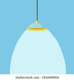 Modern ceiling lamp in cartoon style. A chandelier hanging on a cable with the light on. An element of a modern interior. Vector illustration.