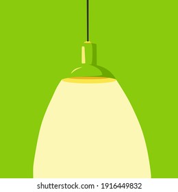 Modern ceiling lamp in cartoon style. A chandelier hanging on a cable with the light on. An element of a modern interior. Vector illustration.