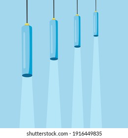 Modern ceiling lamp in cartoon style. A chandelier hanging on a cable with the light on. An element of a modern interior. Vector illustration.