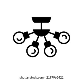 Modern ceiling lamp. Flush mount light. Loft, home lighting fixture. Flat silhouette vector icon. Isolated object