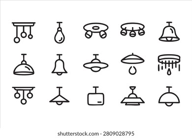 Modern Ceiling Lamp Outline Icons for Interior Design and Home Decor