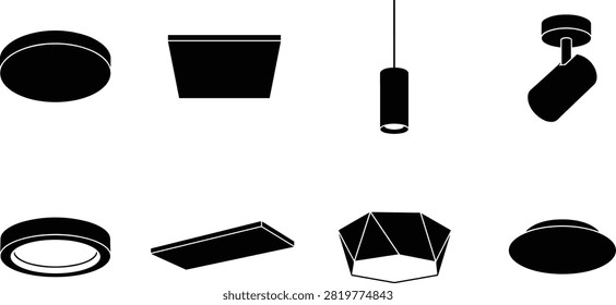 Modern ceiling lights vector silhouettes collection featuring pendant lamp spotlight flush mount and led panel fixtures