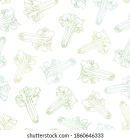 Modern Celery Seamless Vector Repeat Background. Botany Outline Vegetable Design. Fresh All Over Repeat. Food, Kitchen, Kitchen Wear, Apron, Cooking, Health. Vector EPS 10 Tile.