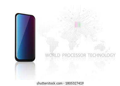 Modern Cell Phone On White Background With Premium Computer Processor. World Class Technology Development Concept Vector Illustration.