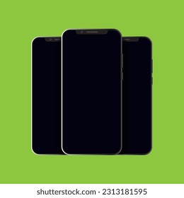 Modern cell phones template on green background. Devices mockups for presentation.