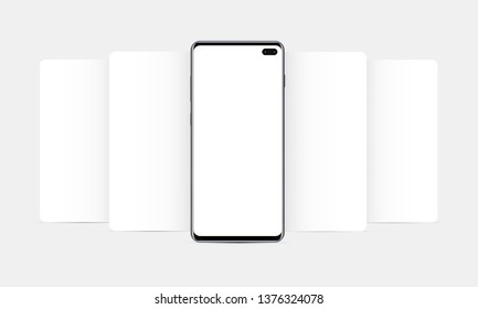 Modern cellphone with blank app screens mockup. Wireframing screens template to create and showcase your mobile ui kit. Vector illustration