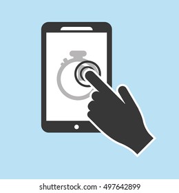 modern cellphone with chronometer and hand icon image 