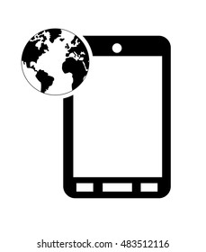modern cellphone and earth globe icon