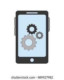 modern cellphone and gear icon