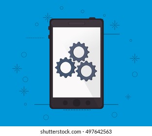 modern cellphone with gears  icon image 