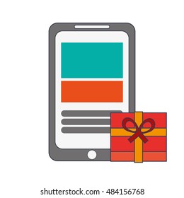 modern cellphone and giftbox icon
