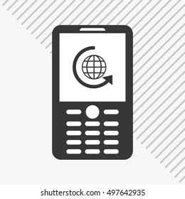 modern cellphone with refresh arrow and earth globe diagram icon