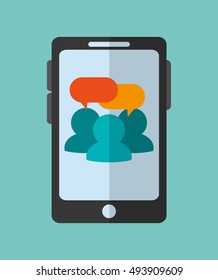 modern cellphone and users chatting icon
