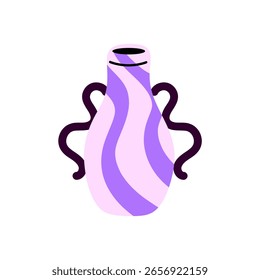 Modern ceramic vase in purple with wavy design and bold side handles