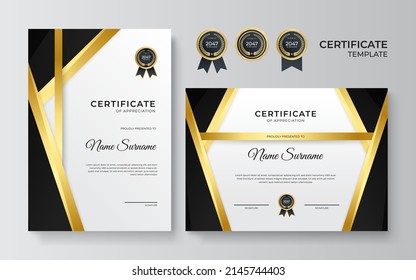 Modern certificate of achievement border template with luxury gold badge and modern line pattern. For award, business, and education needs