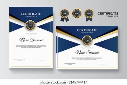 Modern certificate of achievement border template with luxury gold badge and modern line pattern. For award, business, and education needs