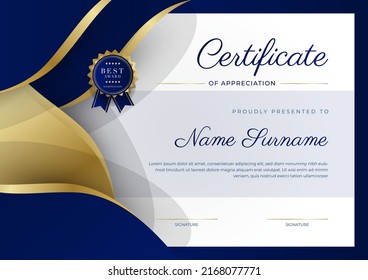 Moderna plantilla de borde de certificado de logro con placa de lujo y patrón de línea moderno. Para las necesidades de premios, negocios y educación