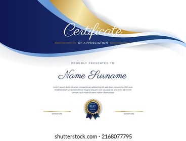 Modern certificate of achievement border template with luxury badge and modern line pattern. For award, business, and education needs