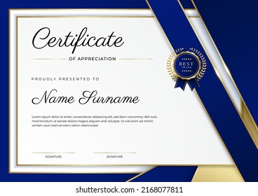 Moderna plantilla de borde de certificado de logro con placa de lujo y patrón de línea moderno. Para las necesidades de premios, negocios y educación