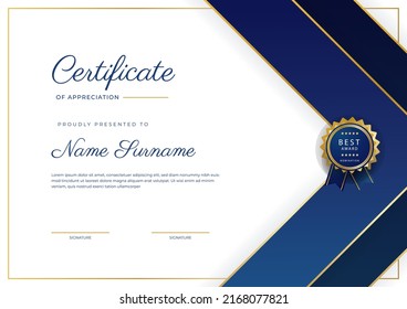 Modern certificate of achievement border template with luxury badge and modern line pattern. For award, business, and education needs