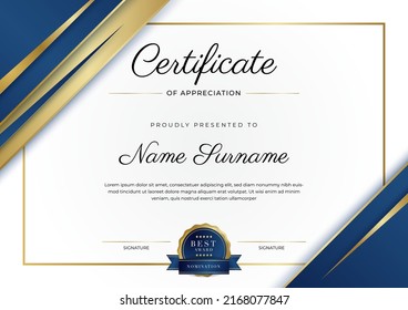 Moderna plantilla de borde de certificado de logro con placa de lujo y patrón de línea moderno. Para las necesidades de premios, negocios y educación