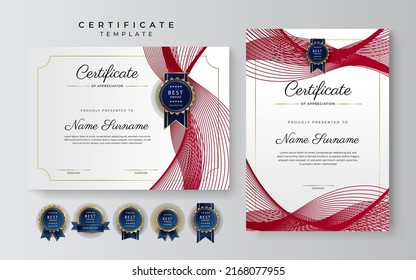 Modern certificate of achievement border template with luxury badge and modern line pattern. For award, business, and education needs