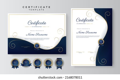 Modern certificate of achievement border template with luxury badge and modern line pattern. For award, business, and education needs
