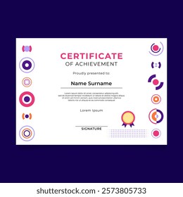 Modern certificate of achievement with colorful abstract design, editable template, and elegant layout