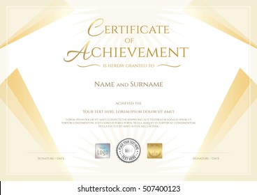 Modern certificate of achievement in gold theme