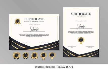 Modern Certificate of Achievement Template with Black and Gold Curve Corner